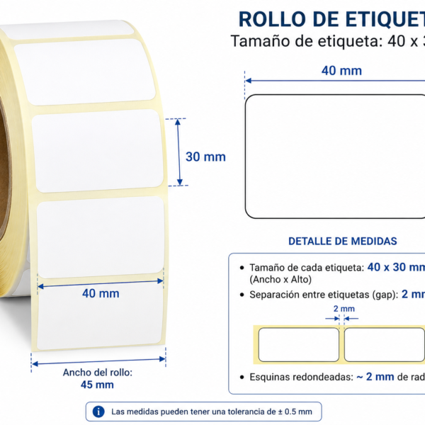 Caja de 50 rollos de etiquetas térmicas 40x30mm